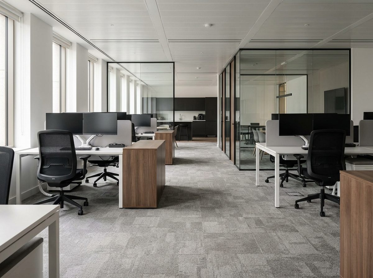 Commercial office with freshly fitted carpet tiles