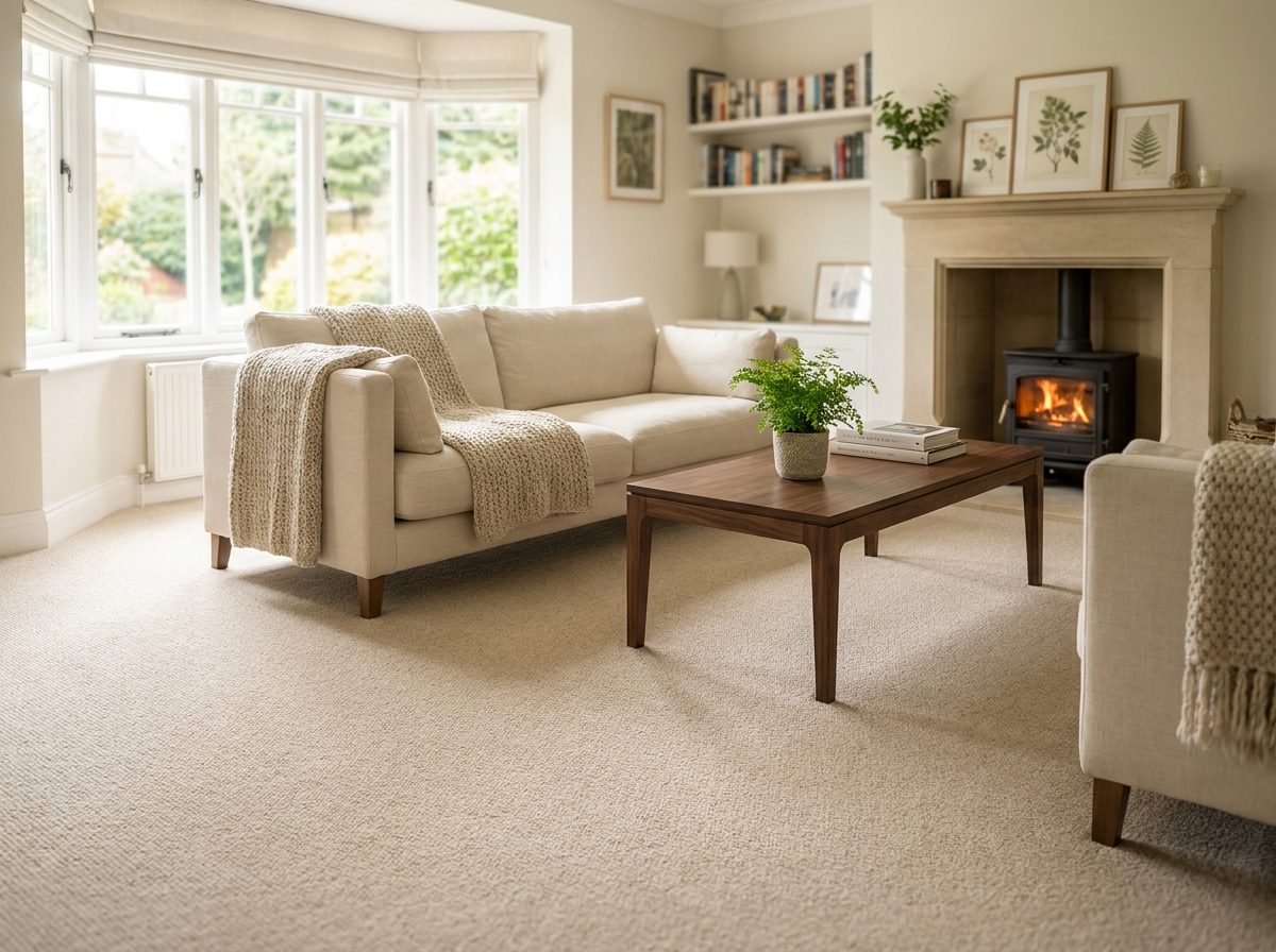 Living room with freshly fitted carpet